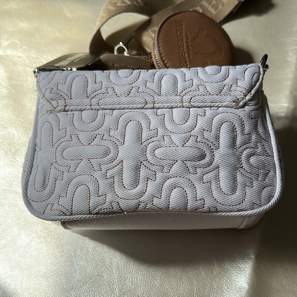 True Religion White and Tan Quilted Crossbody Bag with Gold Clasp - Picture 7 of 16